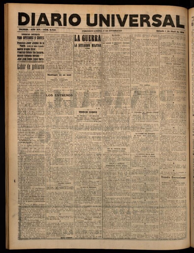 Miniatura de Diario Universal del 1 de abril de 1916