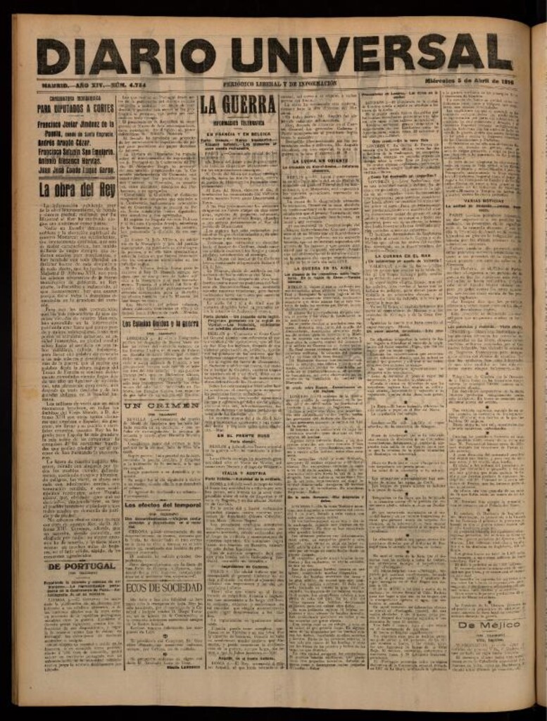 Miniatura de Diario Universal del 5 de abril de 1916