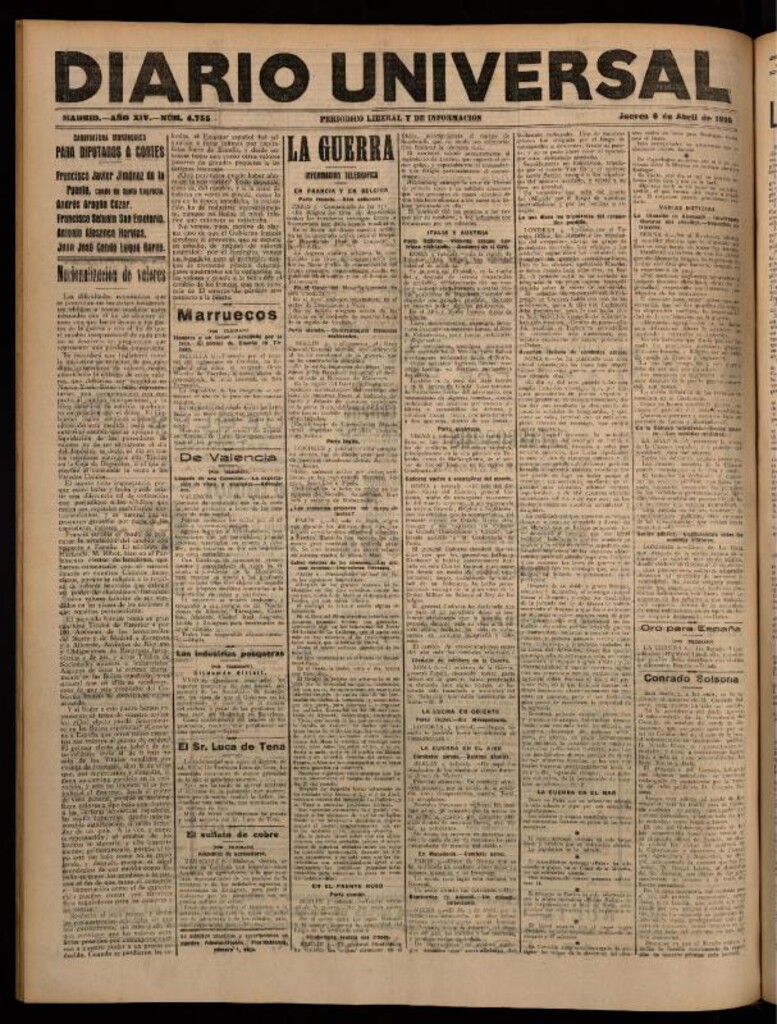 Miniatura de Diario Universal del 6 de abril de 1916