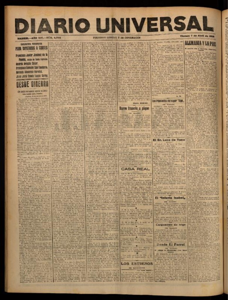 Miniatura de Diario Universal del 7 de abril de 1916