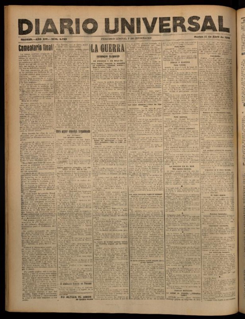 Miniatura de Diario Universal del 11 de abril de 1916