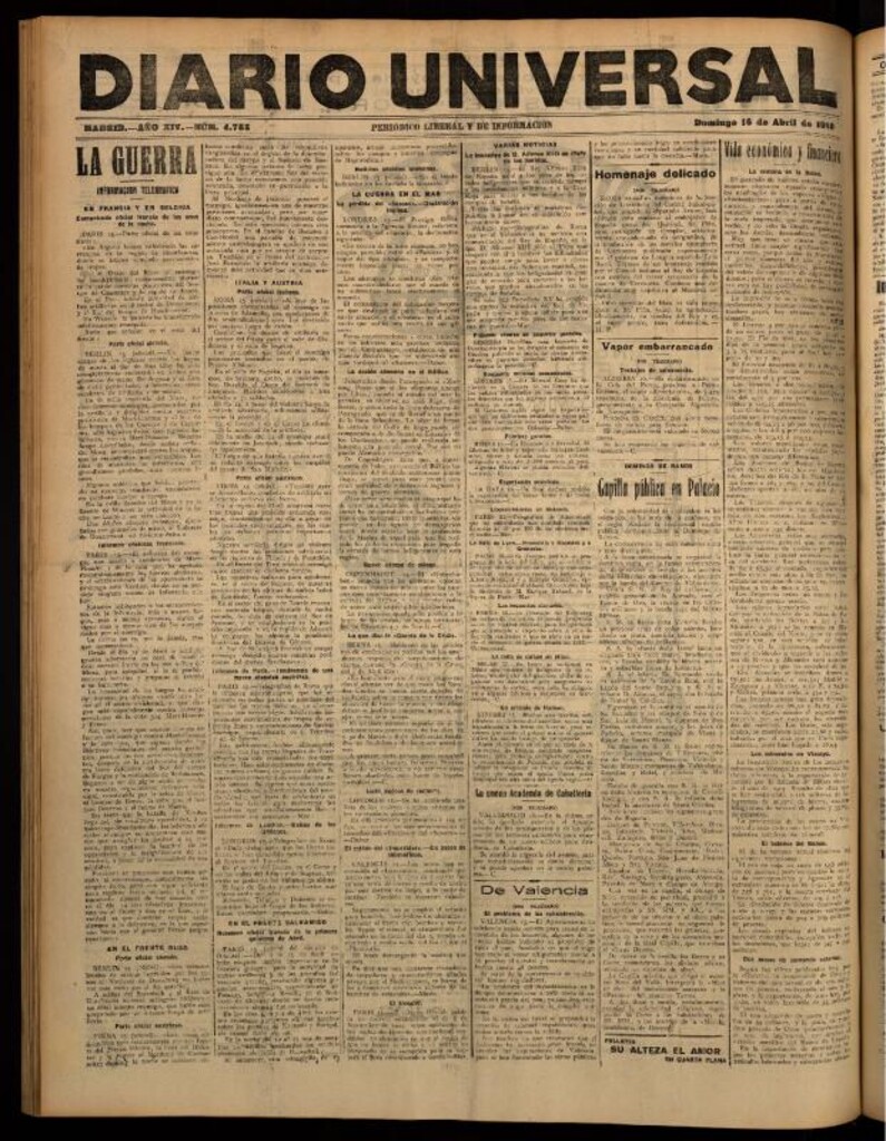 Miniatura de Diario Universal del 16 de abril de 1916