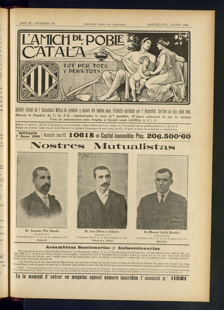 Miniatura de L´amich del poble catalá: butlletí oficial de l´associacio, que´s publicara una volta cada mes de janer de 1906