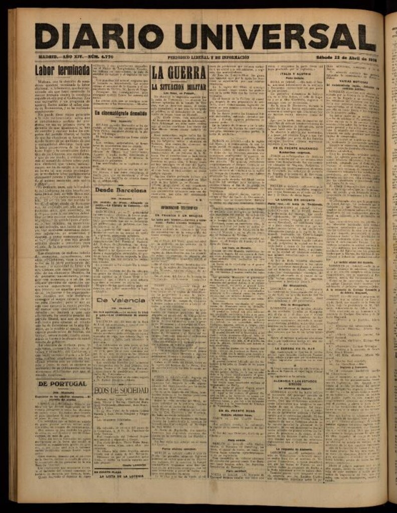 Miniatura de Diario Universal del 22 de abril de 1916