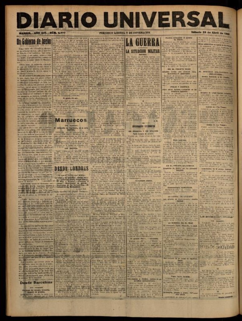 Miniatura de Diario Universal del 29 de abril de 1916