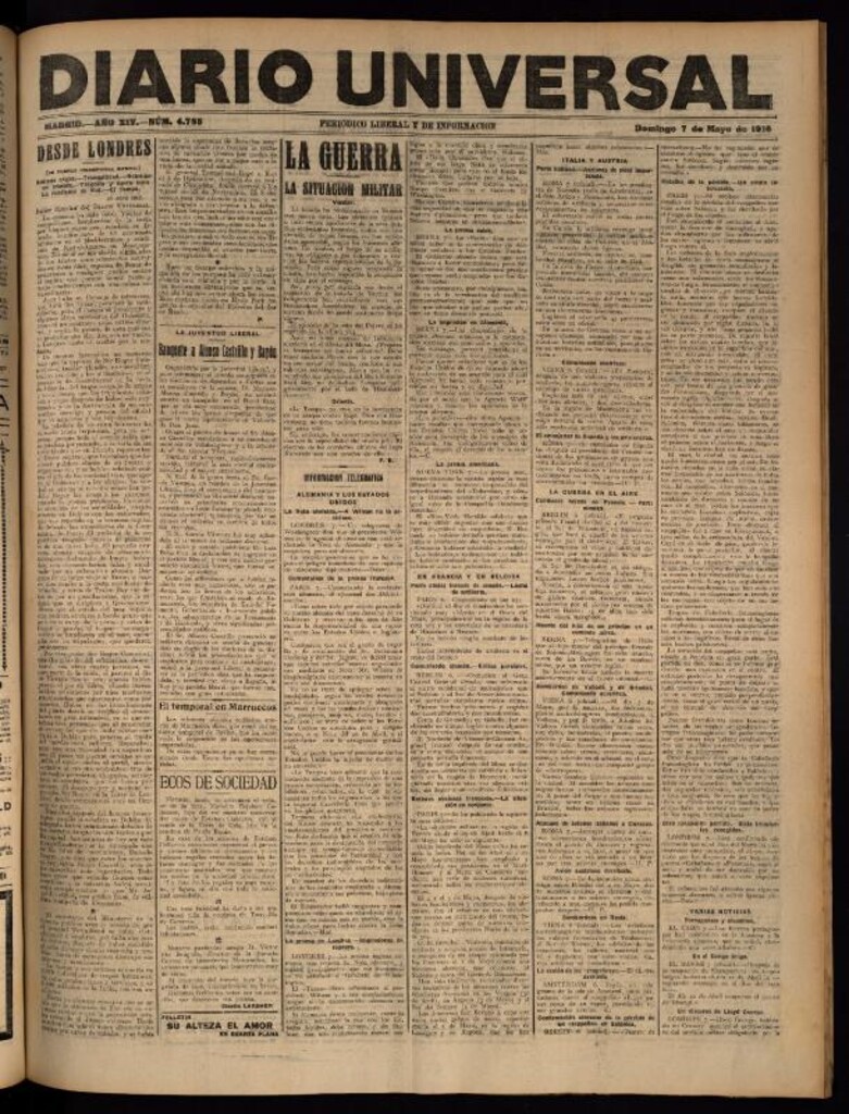 Miniatura de Diario Universal del 7 de mayo de 1916