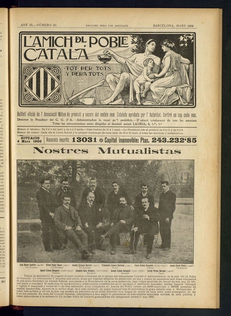 Miniatura de L´amich del poble catalá: butlletí oficial de l´associacio, que´s publicara una volta cada mes de mars de 1906