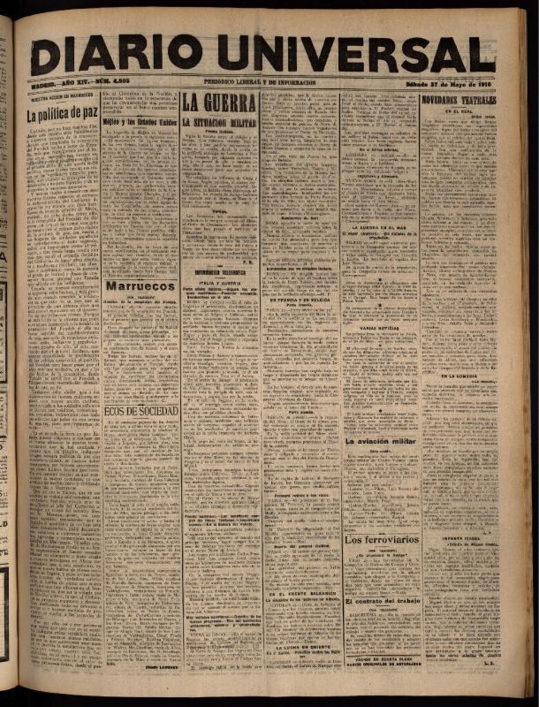 Miniatura de Diario Universal del 27 de mayo de 1916