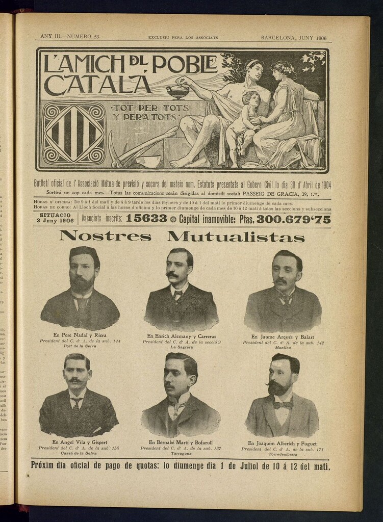 Miniatura de L´amich del poble catalá: butlletí oficial de l´associacio, que´s publicara una volta cada mes de juny de 1906