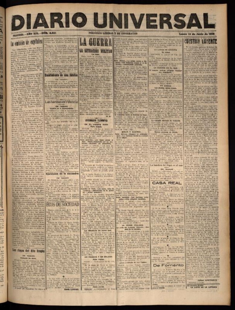 Miniatura de Diario Universal del 12 de junio de 1916