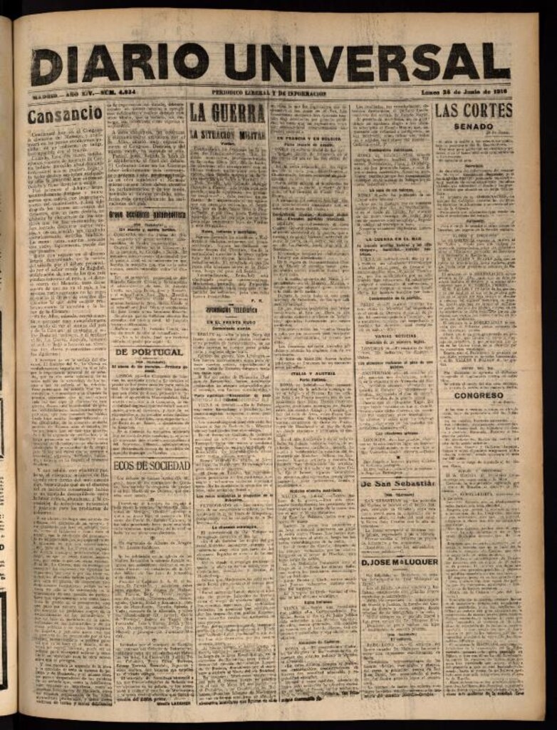 Miniatura de Diario Universal del 26 de junio de 1916