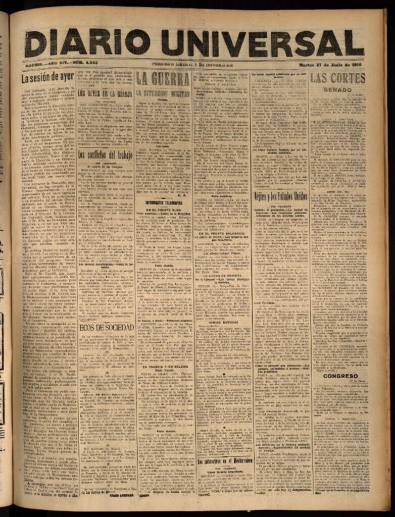 Miniatura de Diario Universal del 27 de junio de 1916
