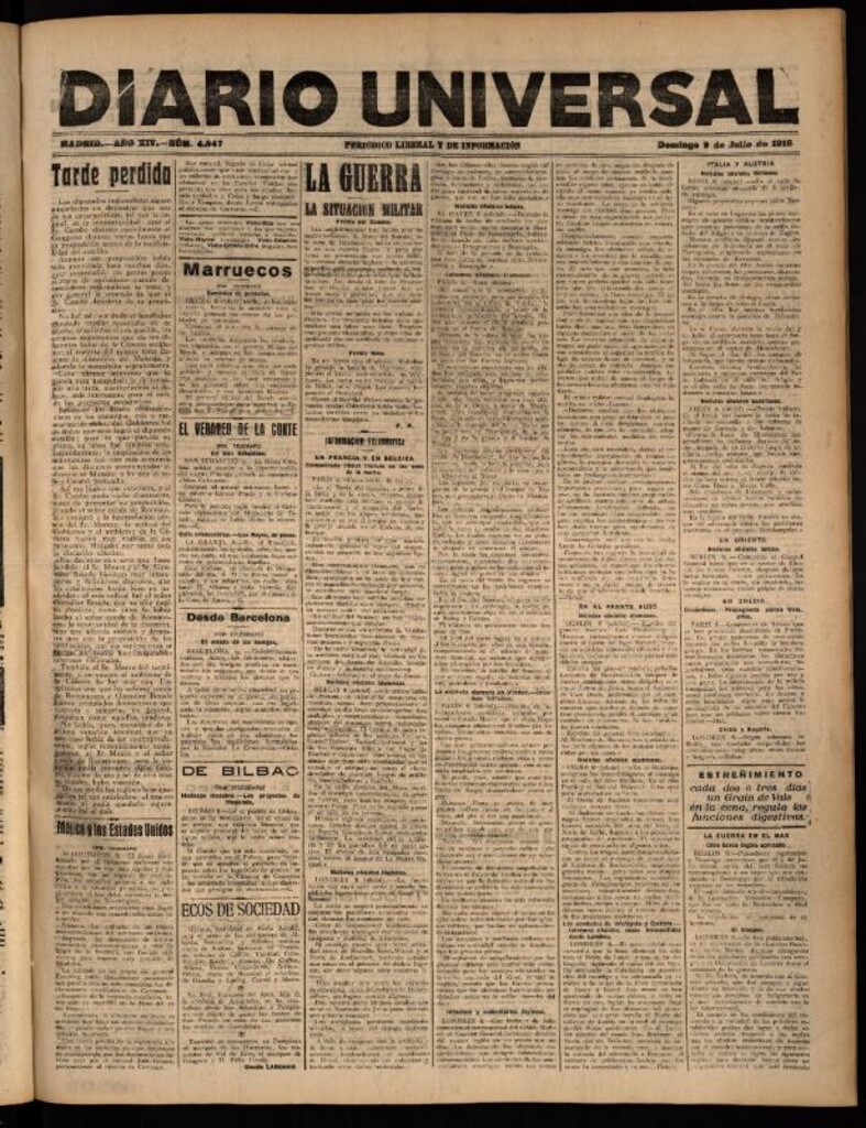 Miniatura de Diario Universal del 9 de julio de 1916