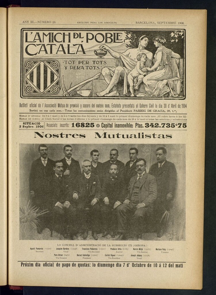 Miniatura de L´amich del poble catalá: butlletí oficial de l´associacio, que´s publicara una volta cada mes de septembre de 1906