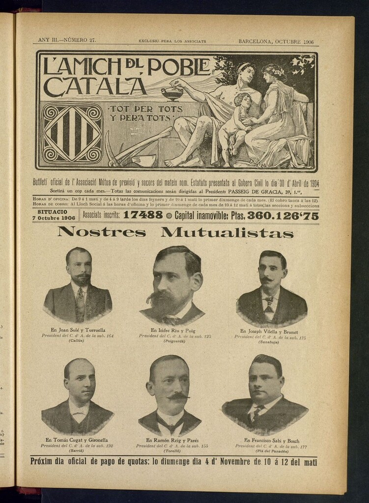 Miniatura de L´amich del poble catalá: butlletí oficial de l´associacio, que´s publicara una volta cada mes de octubre de 1906