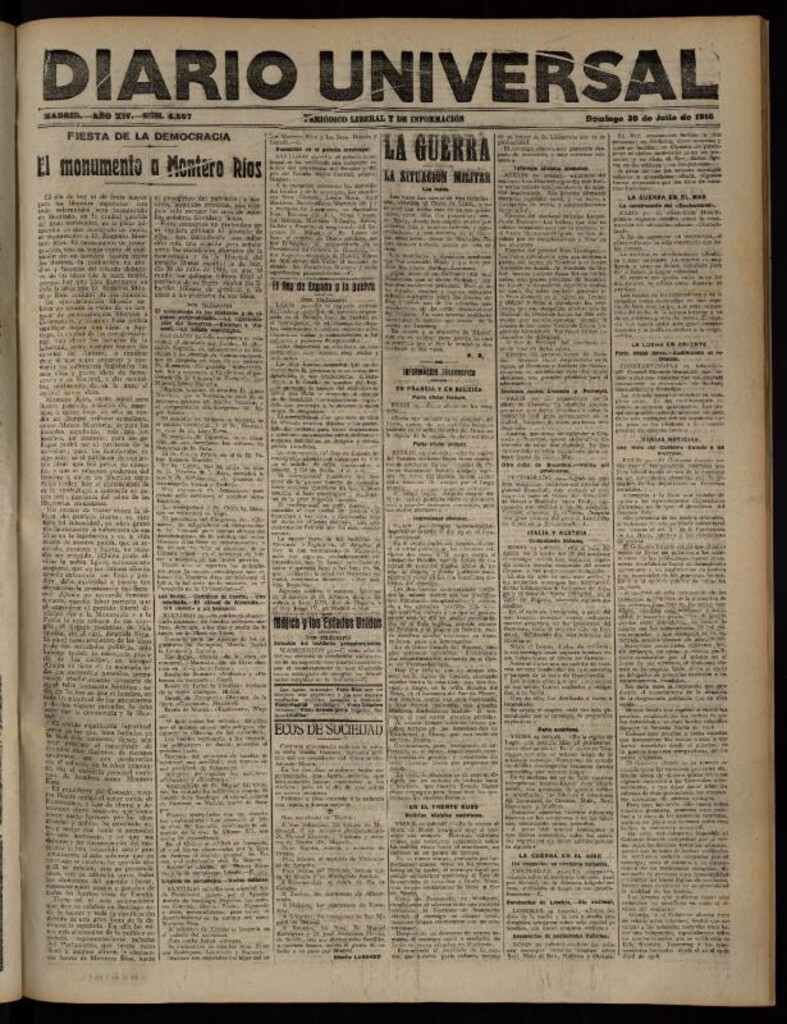 Miniatura de Diario Universal del 30 de julio de 1916