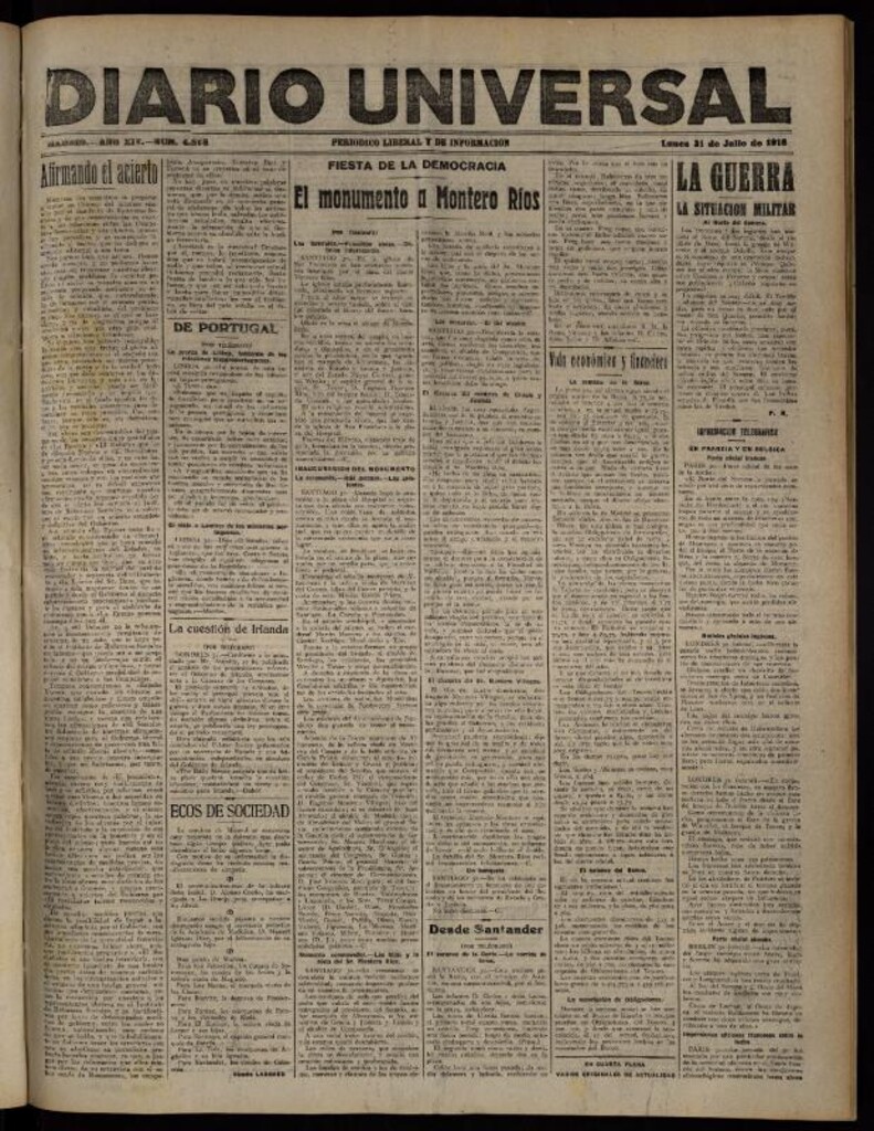Miniatura de Diario Universal del 31 de julio de 1916