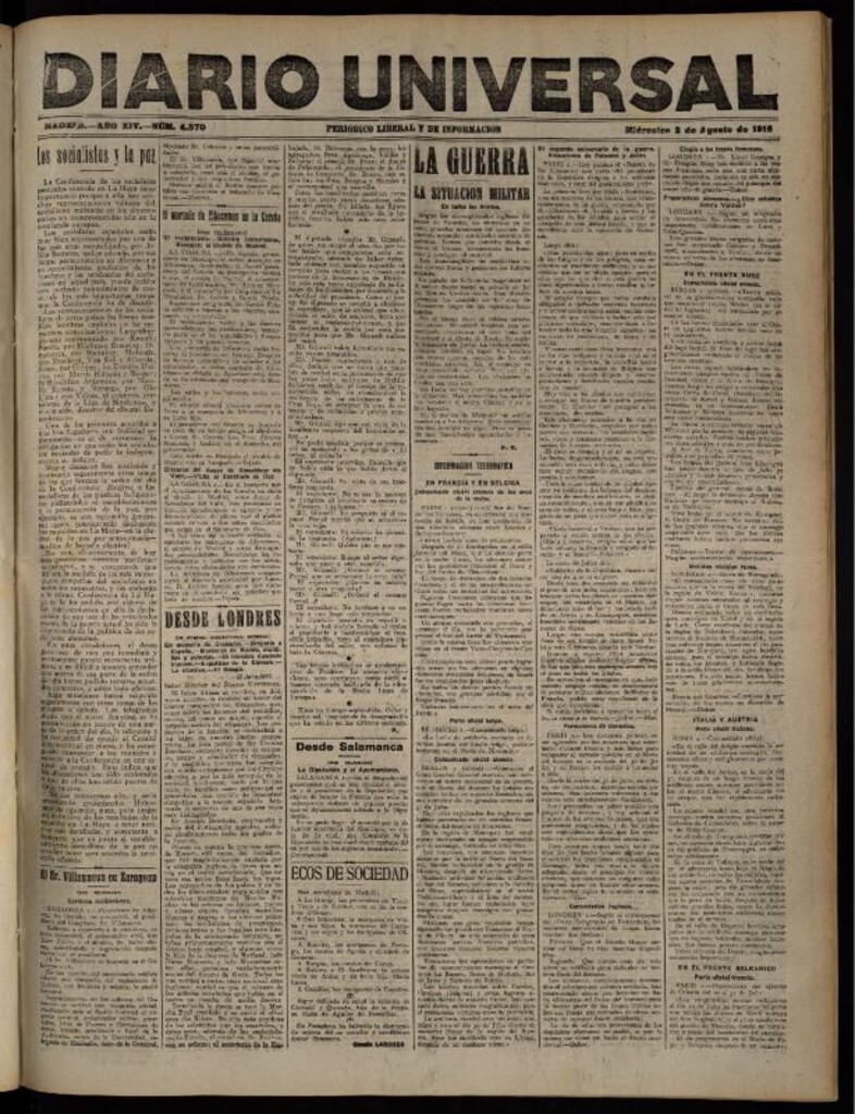 Miniatura de Diario Universal del 2 de agosto de 1916