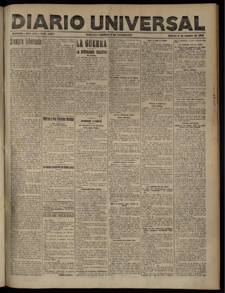 Miniatura de Diario Universal del 3 de agosto de 1916