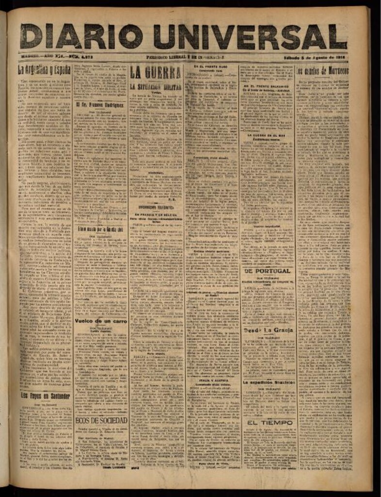 Miniatura de Diario Universal del 5 de agosto de 1916