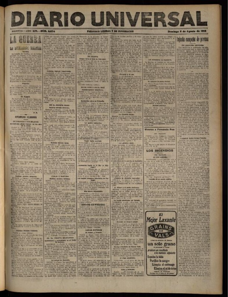 Miniatura de Diario Universal del 6 de agosto de 1916