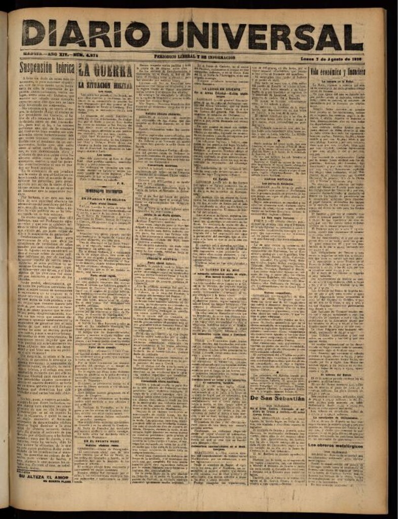 Miniatura de Diario Universal del 7 de agosto de 1916