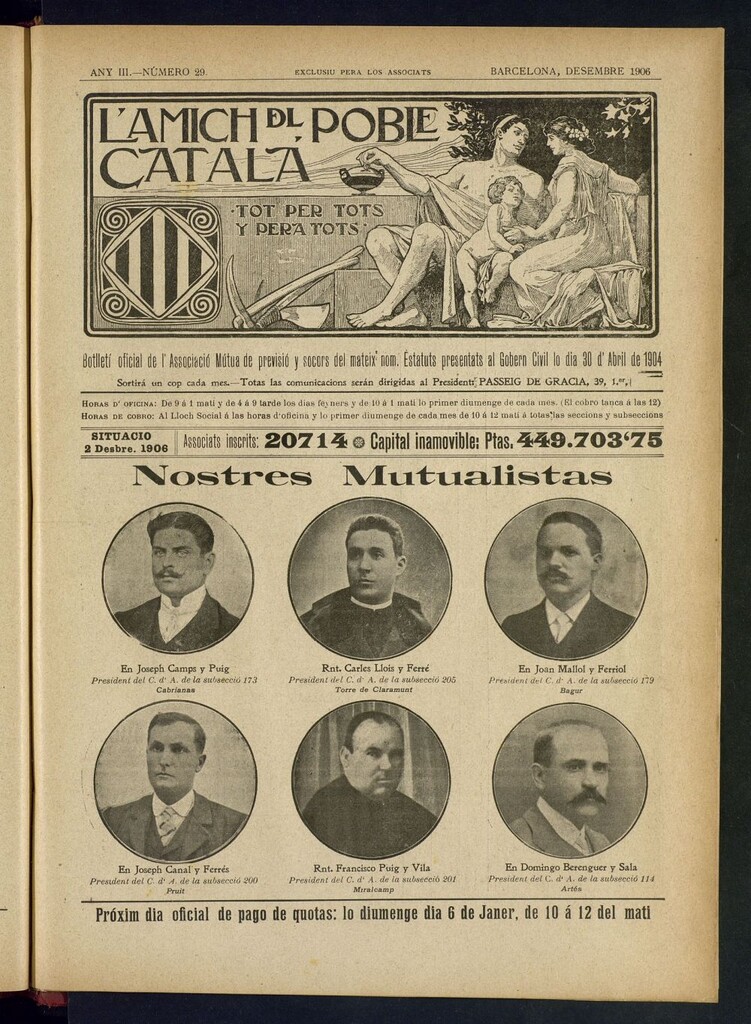 Miniatura de L´amich del poble catalá: butlletí oficial de l´associacio, que´s publicara una volta cada mes de desembre de 1906