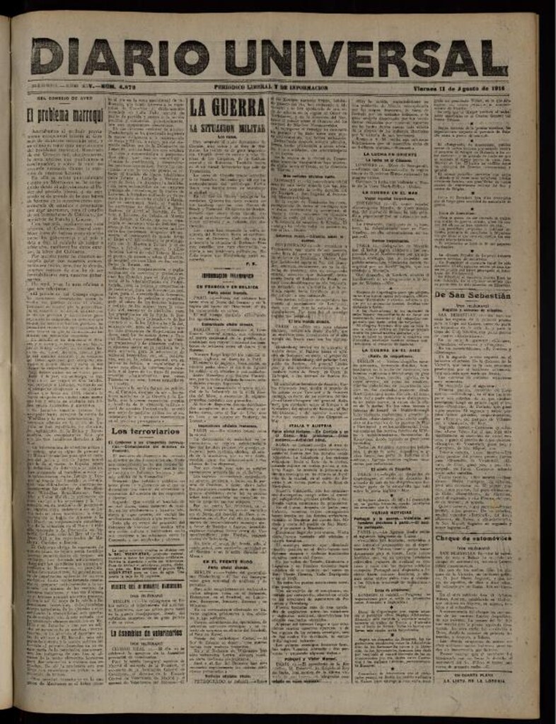 Miniatura de Diario Universal del 11 de agosto de 1916