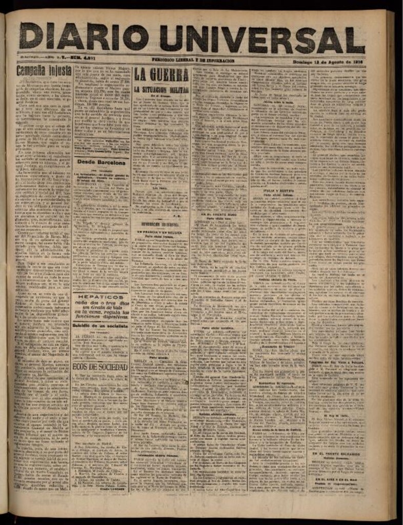 Miniatura de Diario Universal del 13 de agosto de 1916