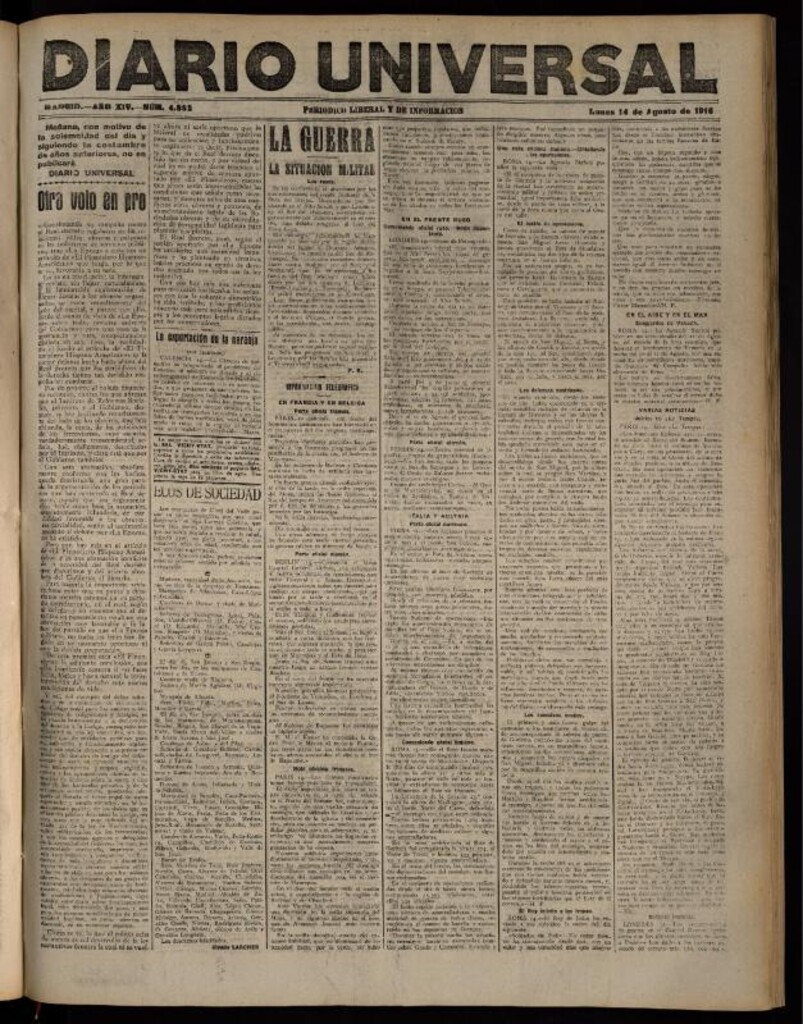 Miniatura de Diario Universal del 14 de agosto de 1916