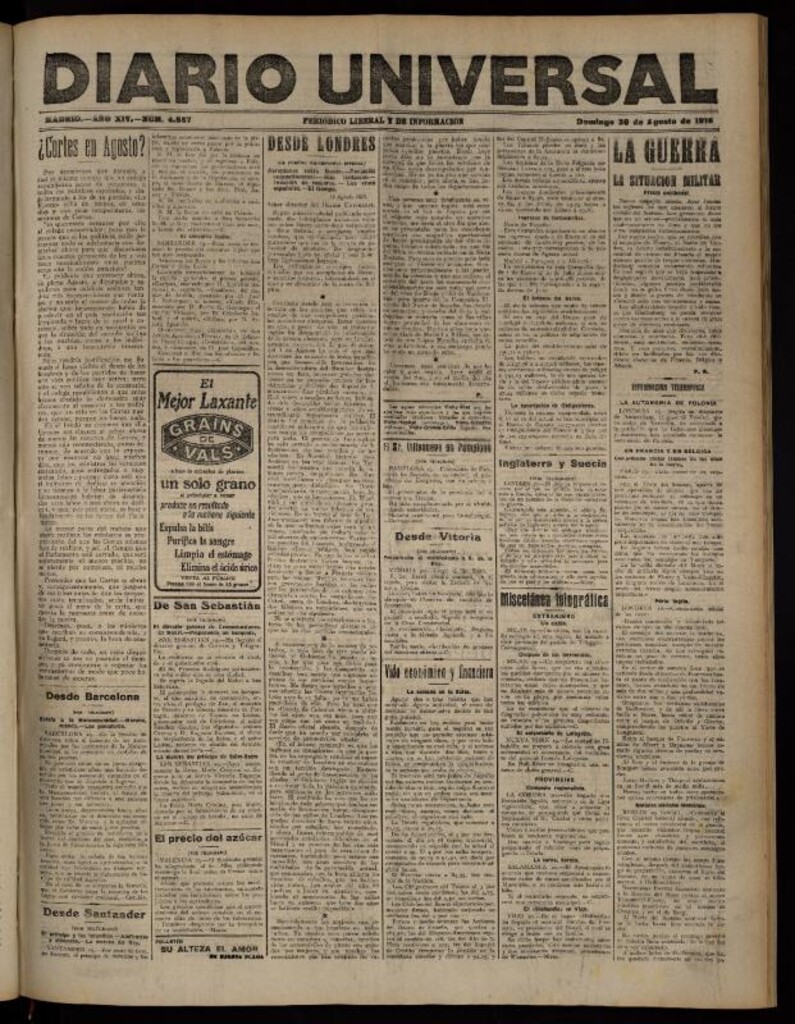 Miniatura de Diario Universal del 20 de agosto de 1916
