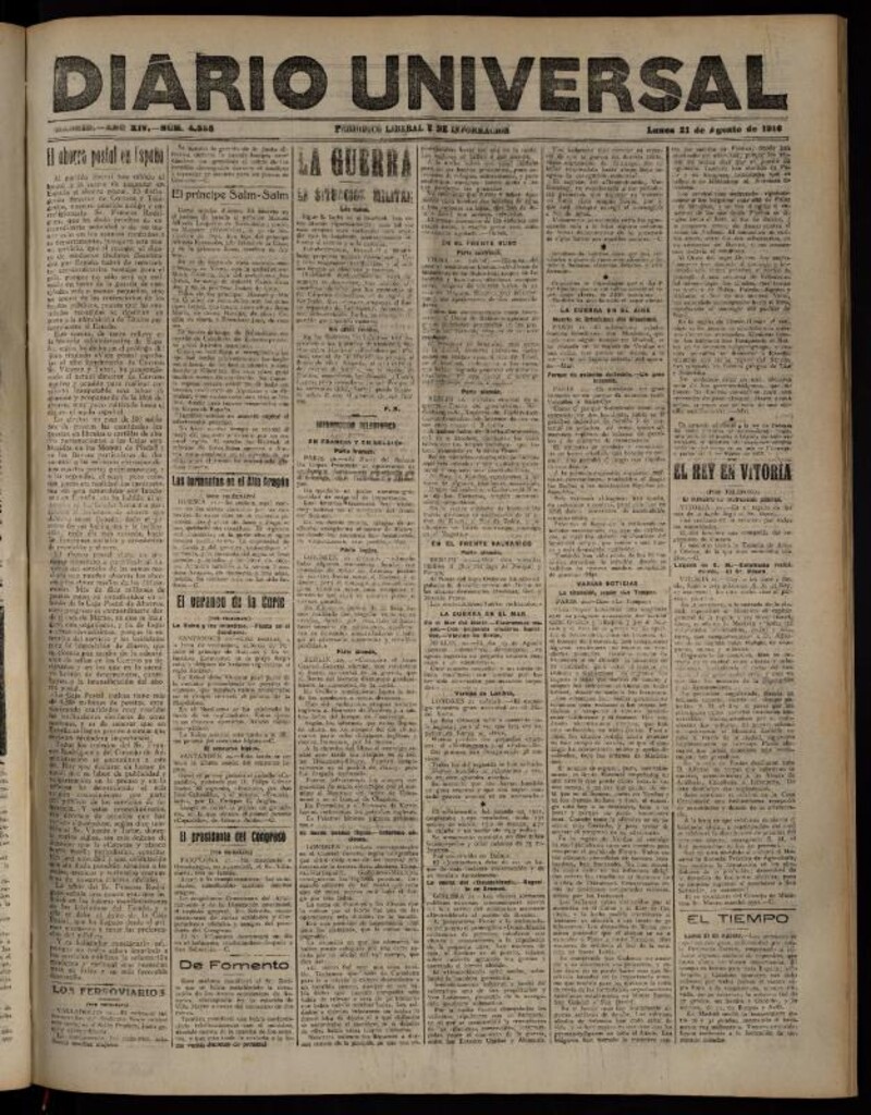 Miniatura de Diario Universal del 21 de agosto de 1916
