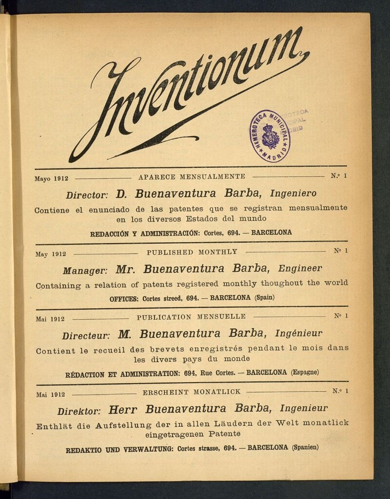 Miniatura de Inventionum de mayo de 1912