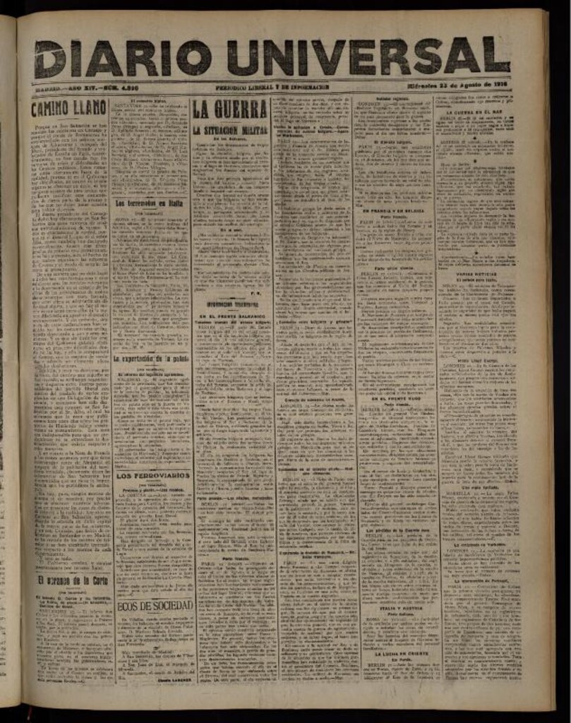 Miniatura de Diario Universal del 23 de agosto de 1916