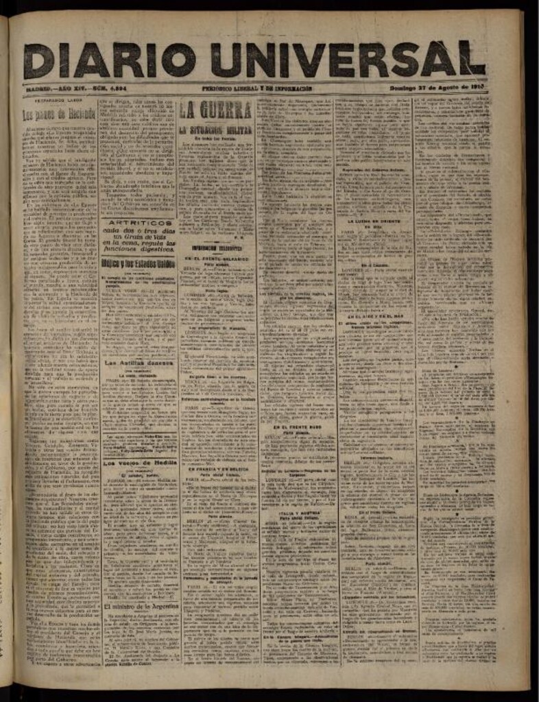 Miniatura de Diario Universal del 27 de agosto de 1916