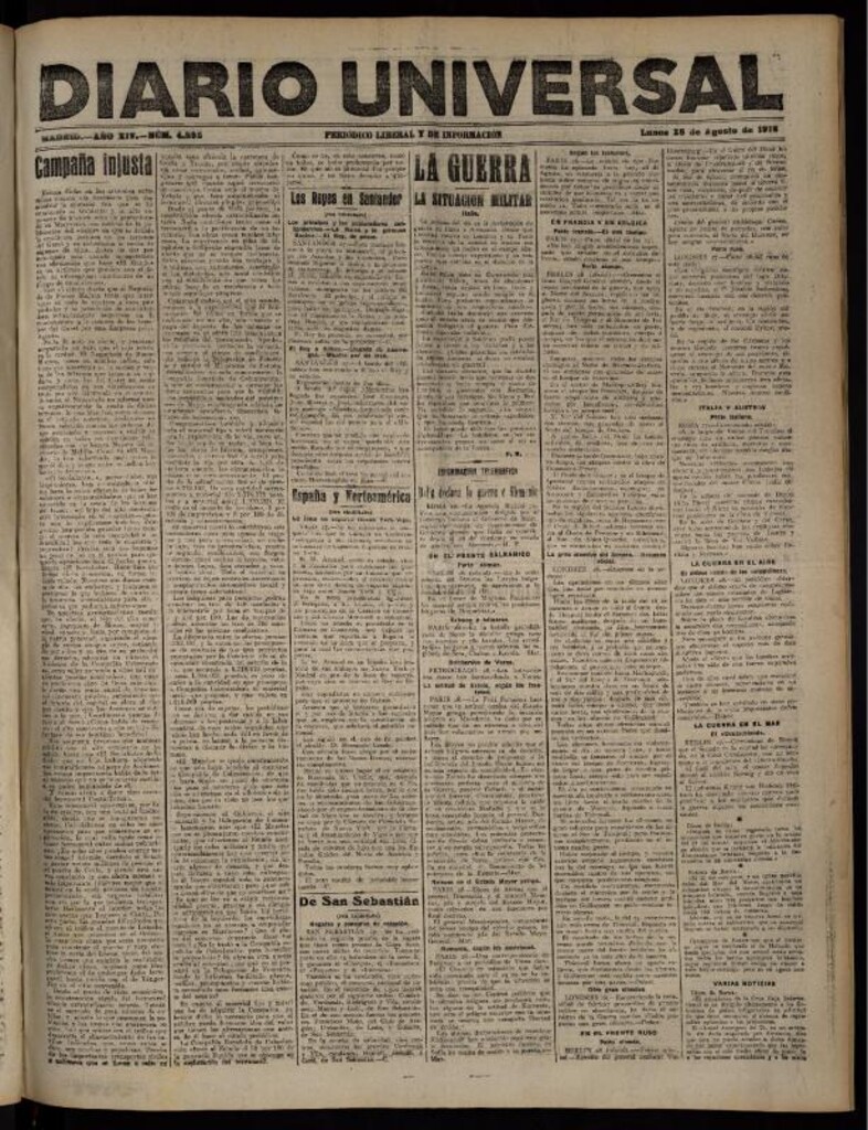 Miniatura de Diario Universal del 28 de agosto de 1916