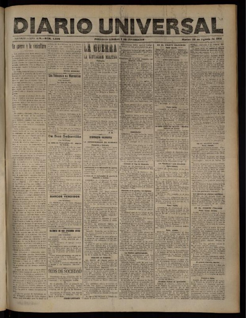 Miniatura de Diario Universal del 29 de agosto de 1916