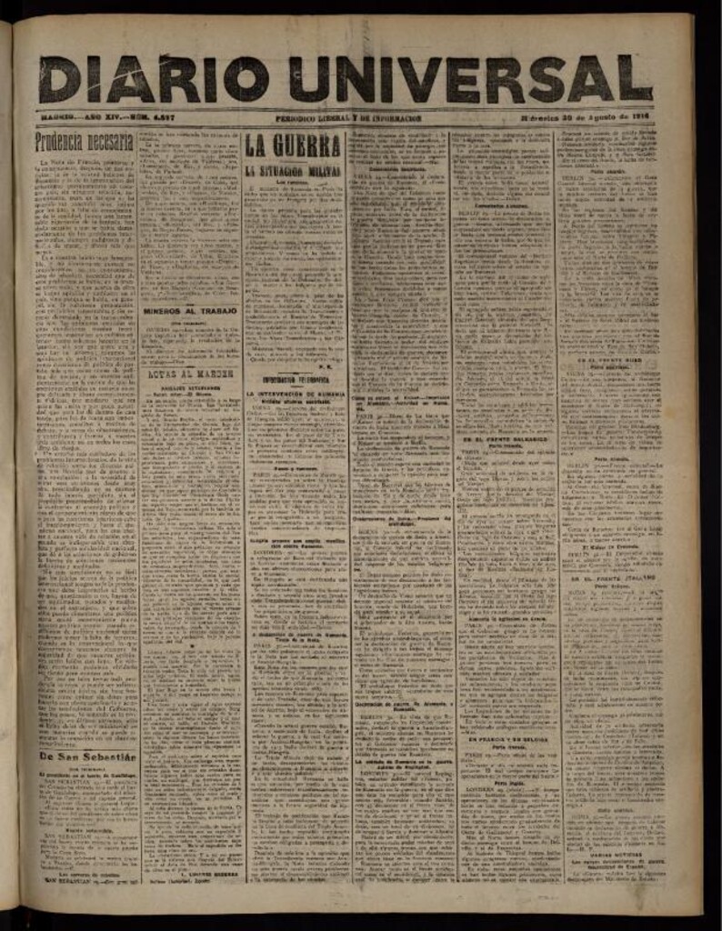 Miniatura de Diario Universal del 30 de agosto de 1916
