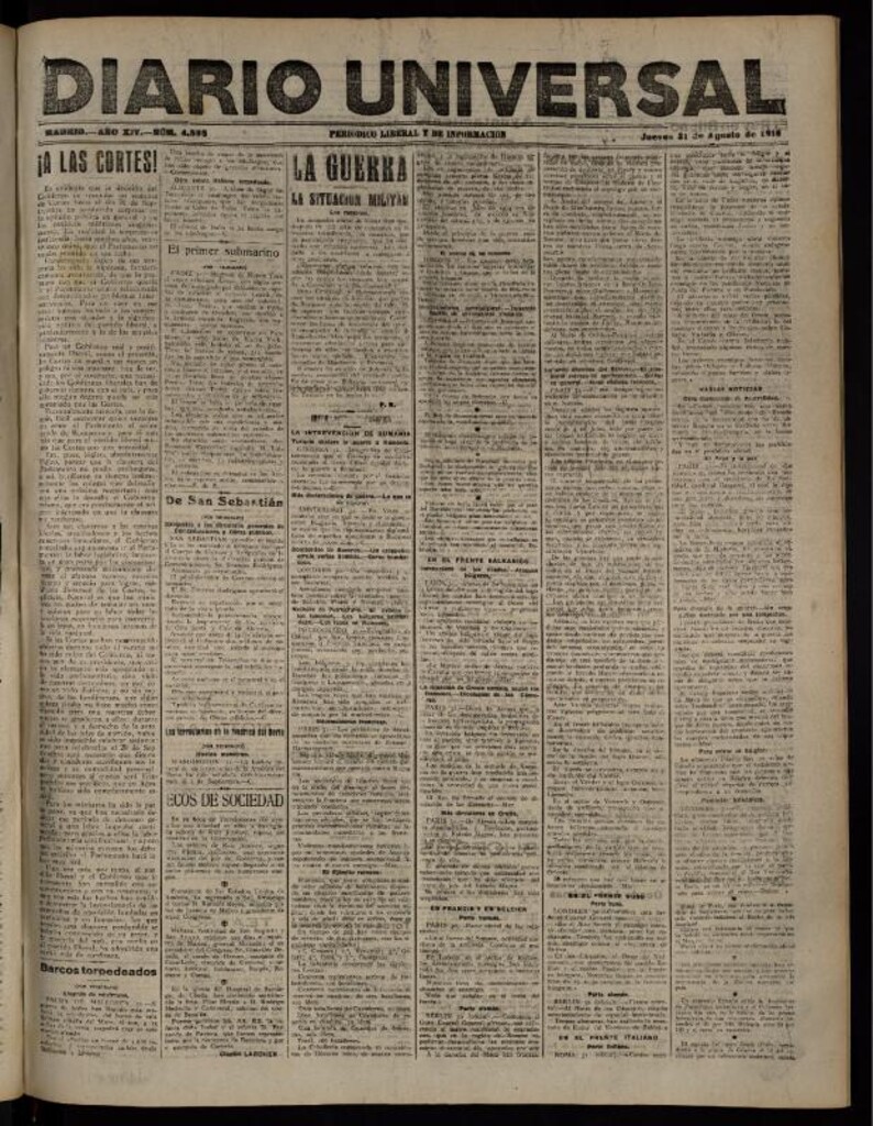 Miniatura de Diario Universal del 31 de agosto de 1916