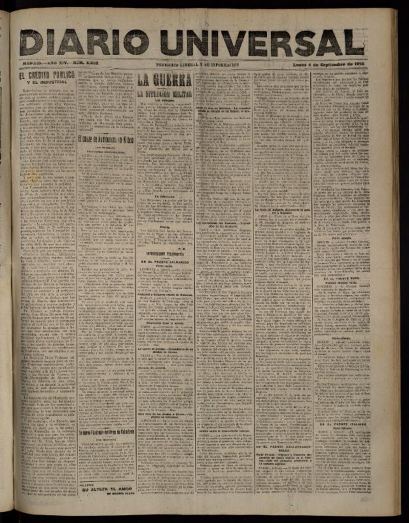 Miniatura de Diario Universal del 4 de septiembre de 1916
