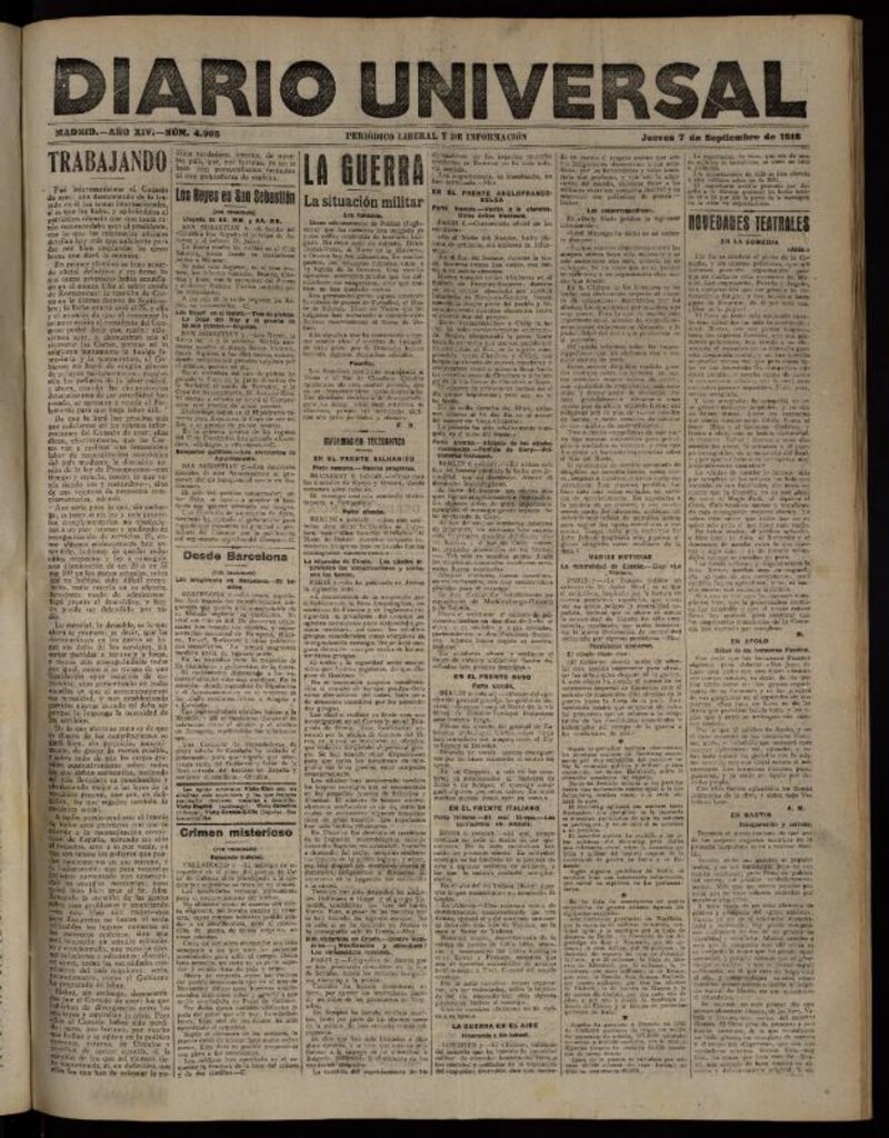 Miniatura de Diario Universal del 7 de septiembre de 1916