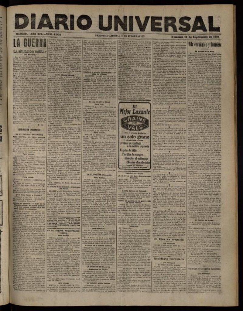 Miniatura de Diario Universal del 10 de septiembre de 1916