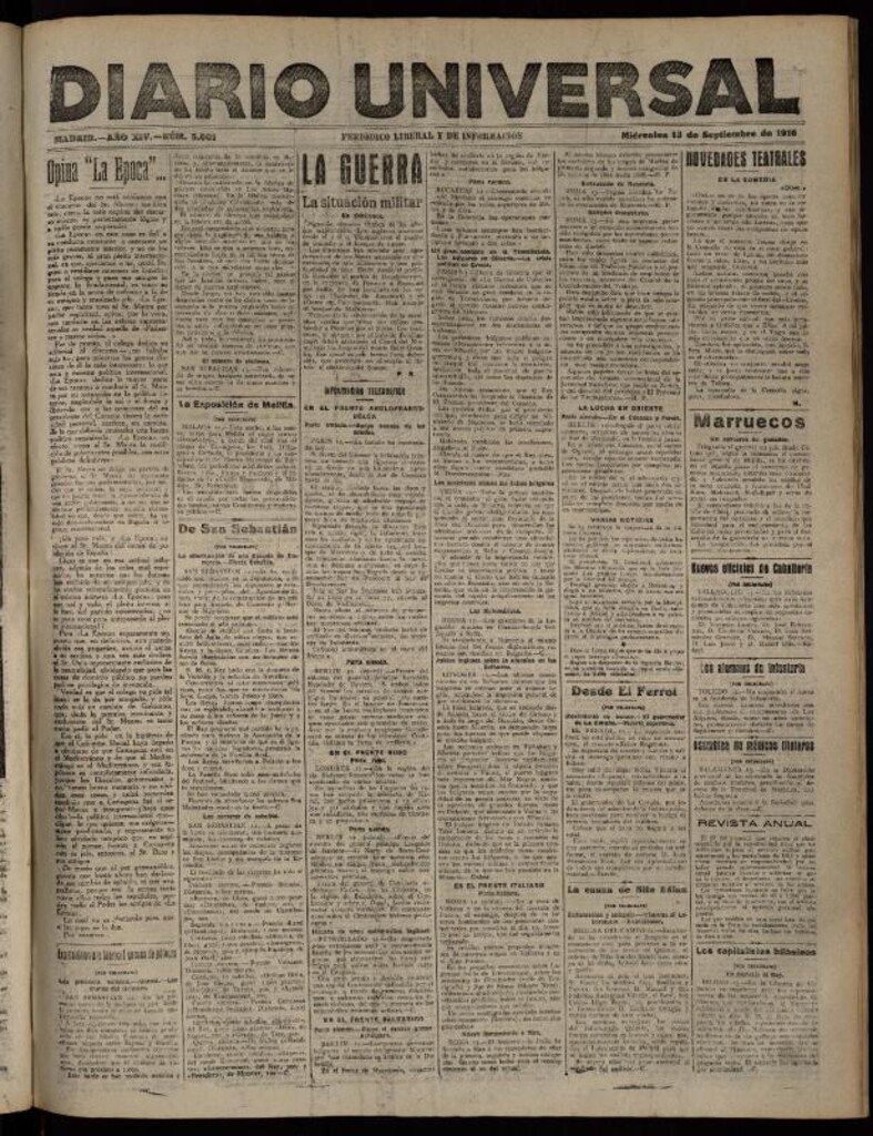 Miniatura de Diario Universal del 13 de septiembre de 1916