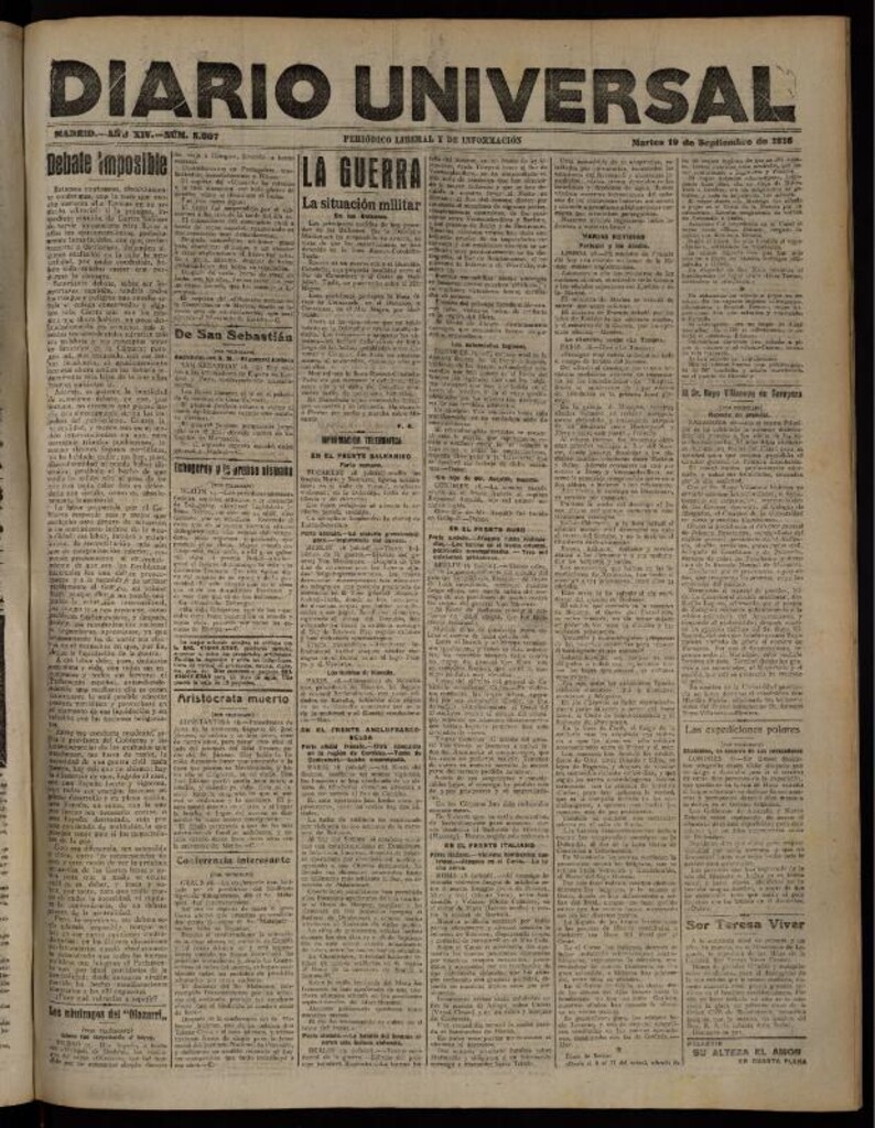 Miniatura de Diario Universal del 19 de septiembre de 1916