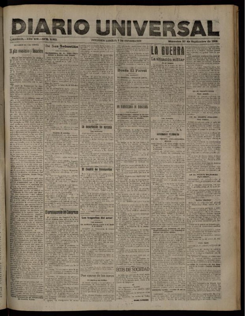 Miniatura de Diario Universal del 27 de septiembre de 1916