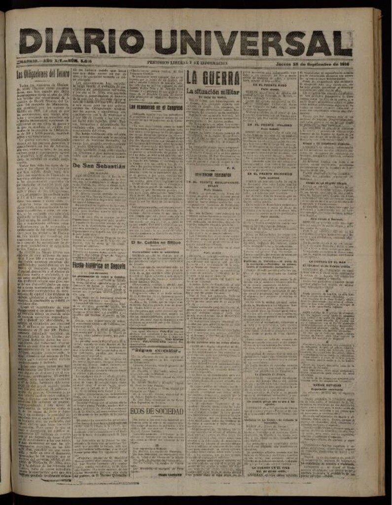 Miniatura de Diario Universal del 28 de septiembre de 1916