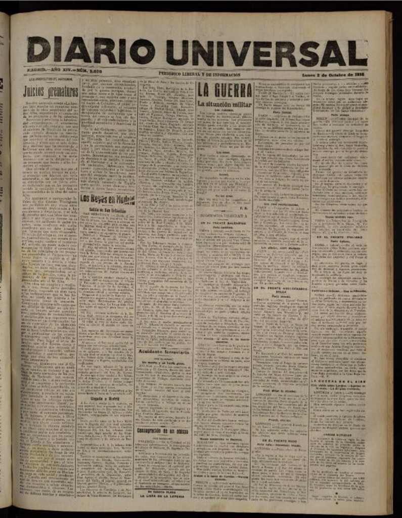 Miniatura de Diario Universal del 2 de octubre de 1916