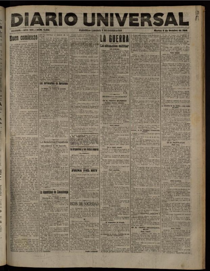 Miniatura de Diario Universal del 3 de octubre de 1916