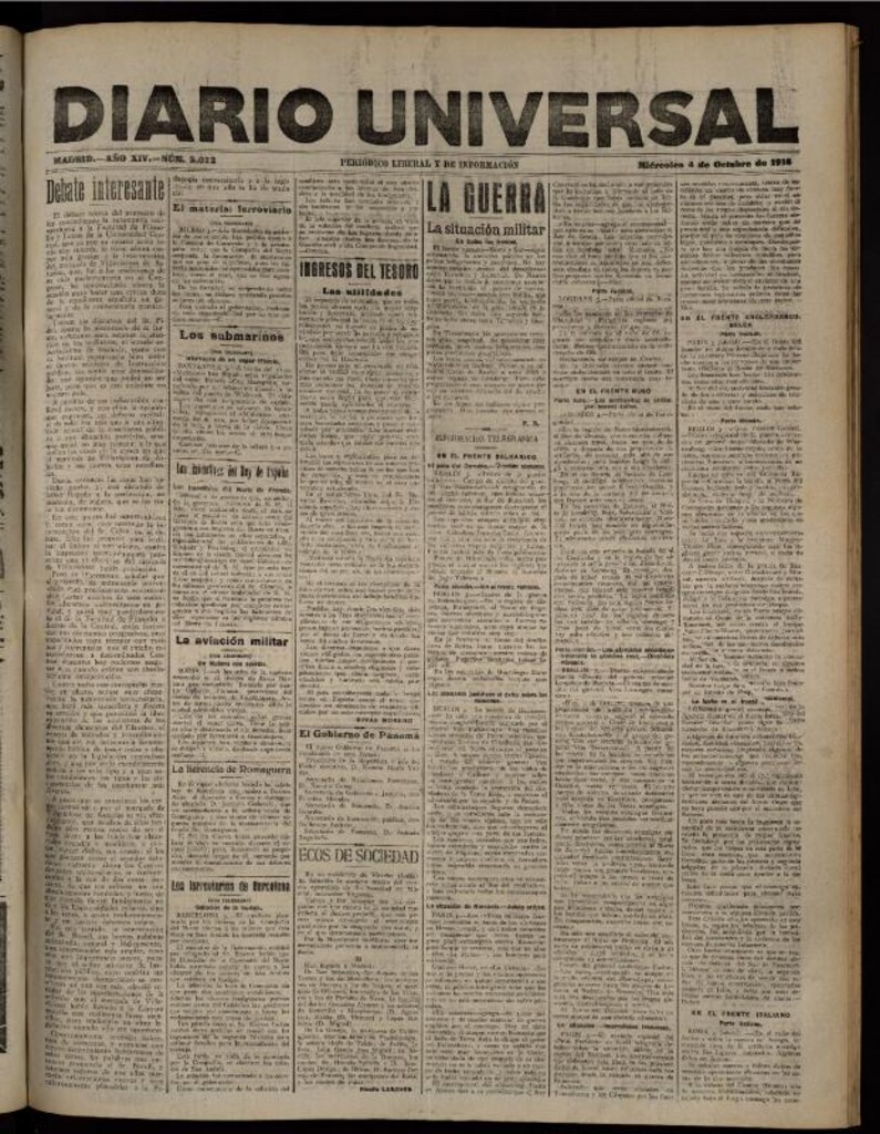 Miniatura de Diario Universal del 4 de octubre de 1916