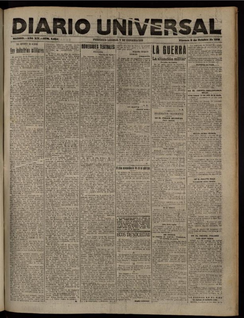 Miniatura de Diario Universal del 6 de octubre de 1916